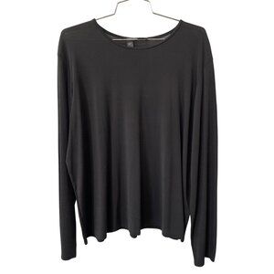 Eileen Fisher T Shirt Plus Size 1X Long Sleeve Pullover Black Silk Contemporary